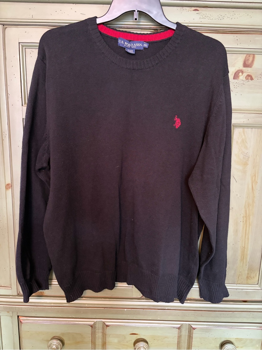 U.S. Polo Assn. Black Crewneck Sweater with Red Pony Logo